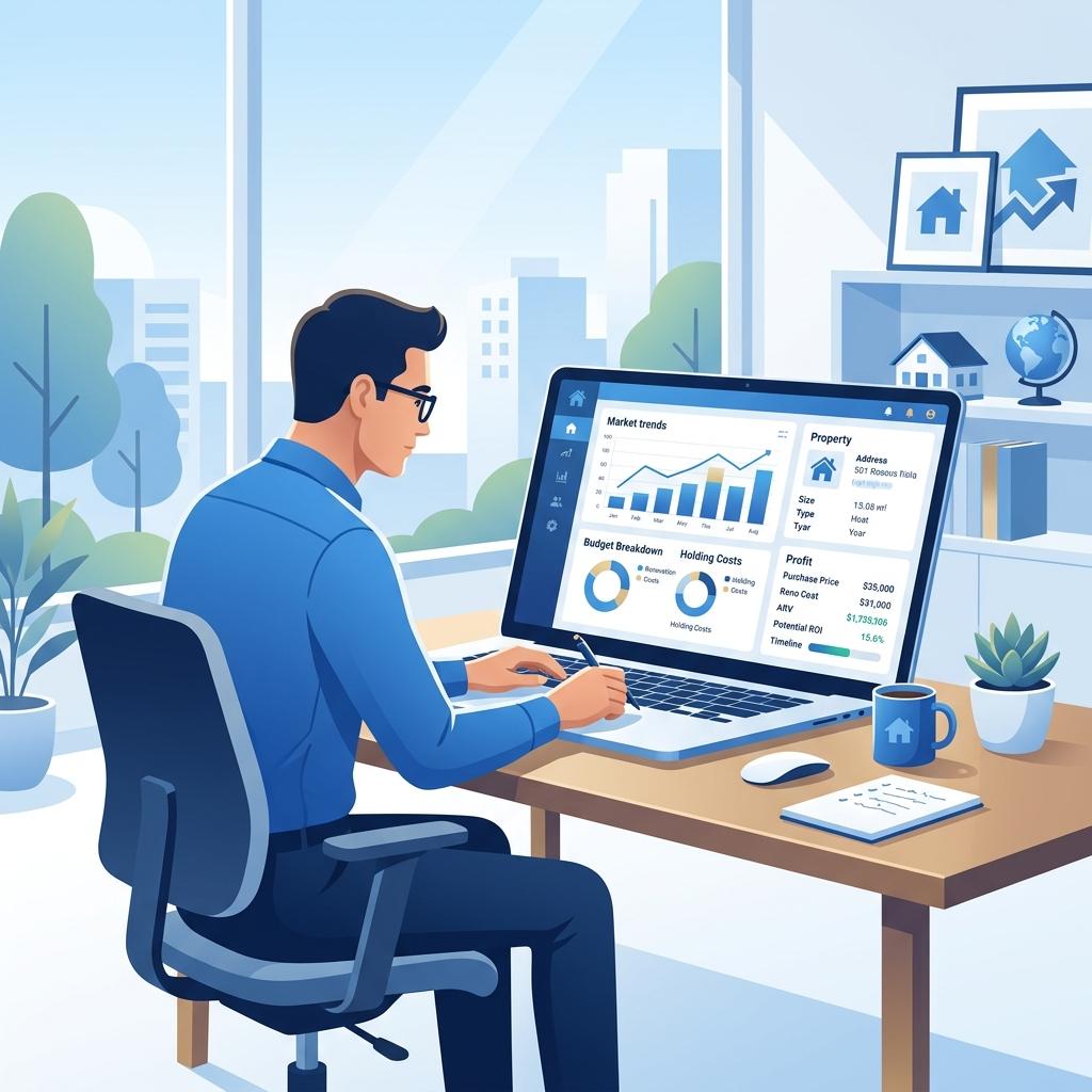 Real estate investor analyzing deal data on a dashboard